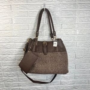 Black Rivet by Wilson’s Leather Tweed & Leather Shoulder Bag Brown & Cream
